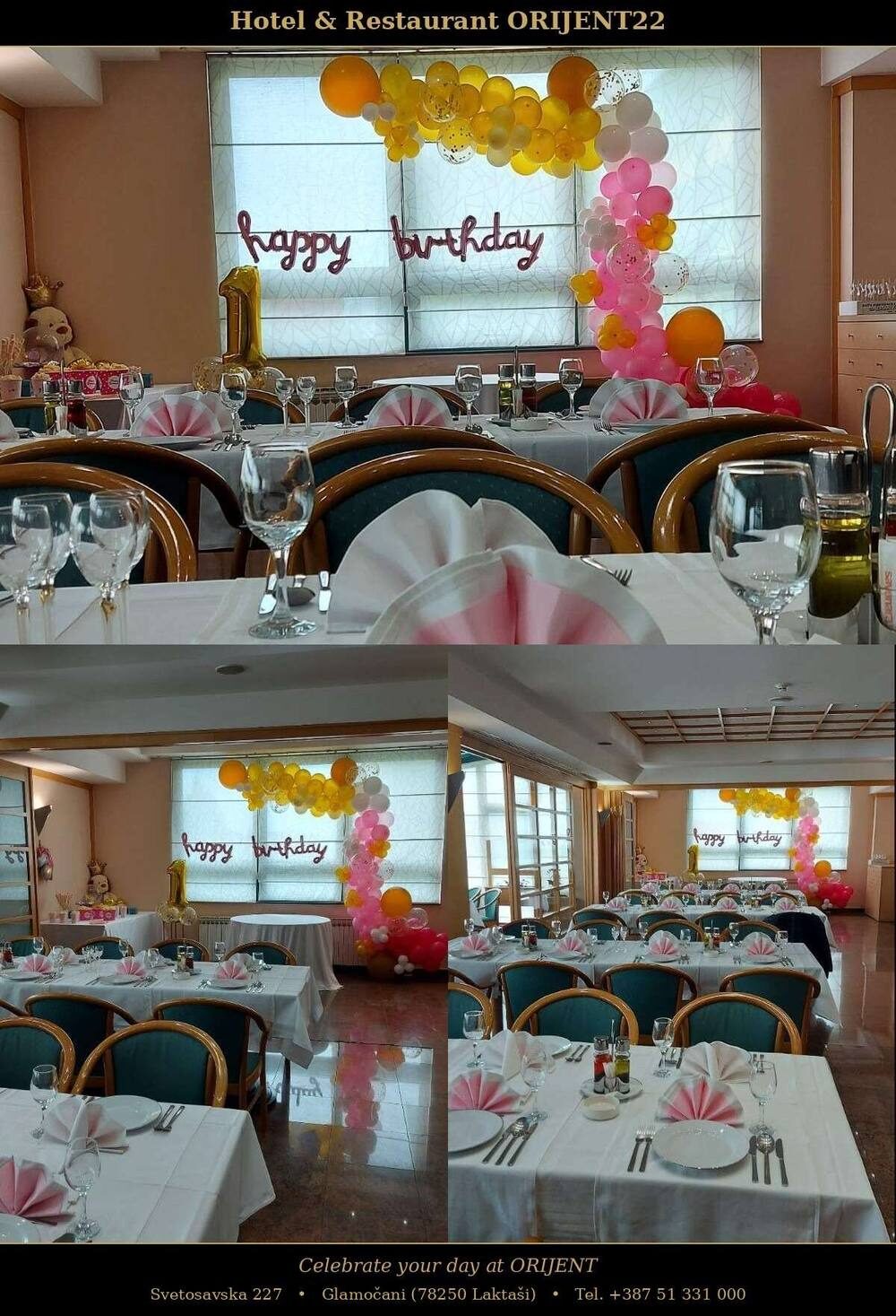 Birthday party set-up — balloons, themed decor and set tables